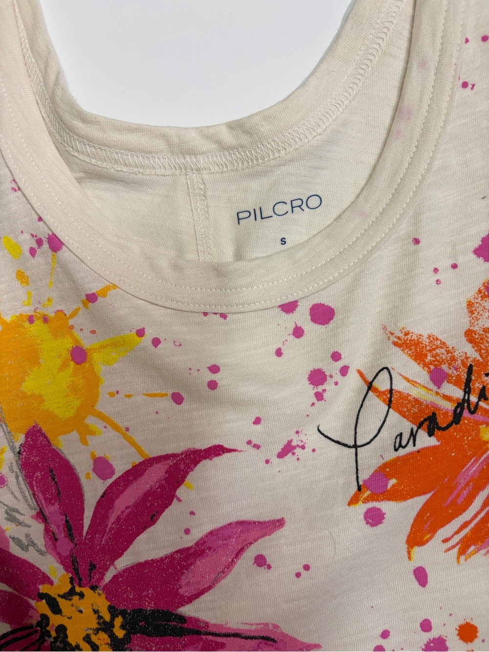 Anthropologie White Tank Top with Pink and Orange Floral Print - Picture 4 of 7